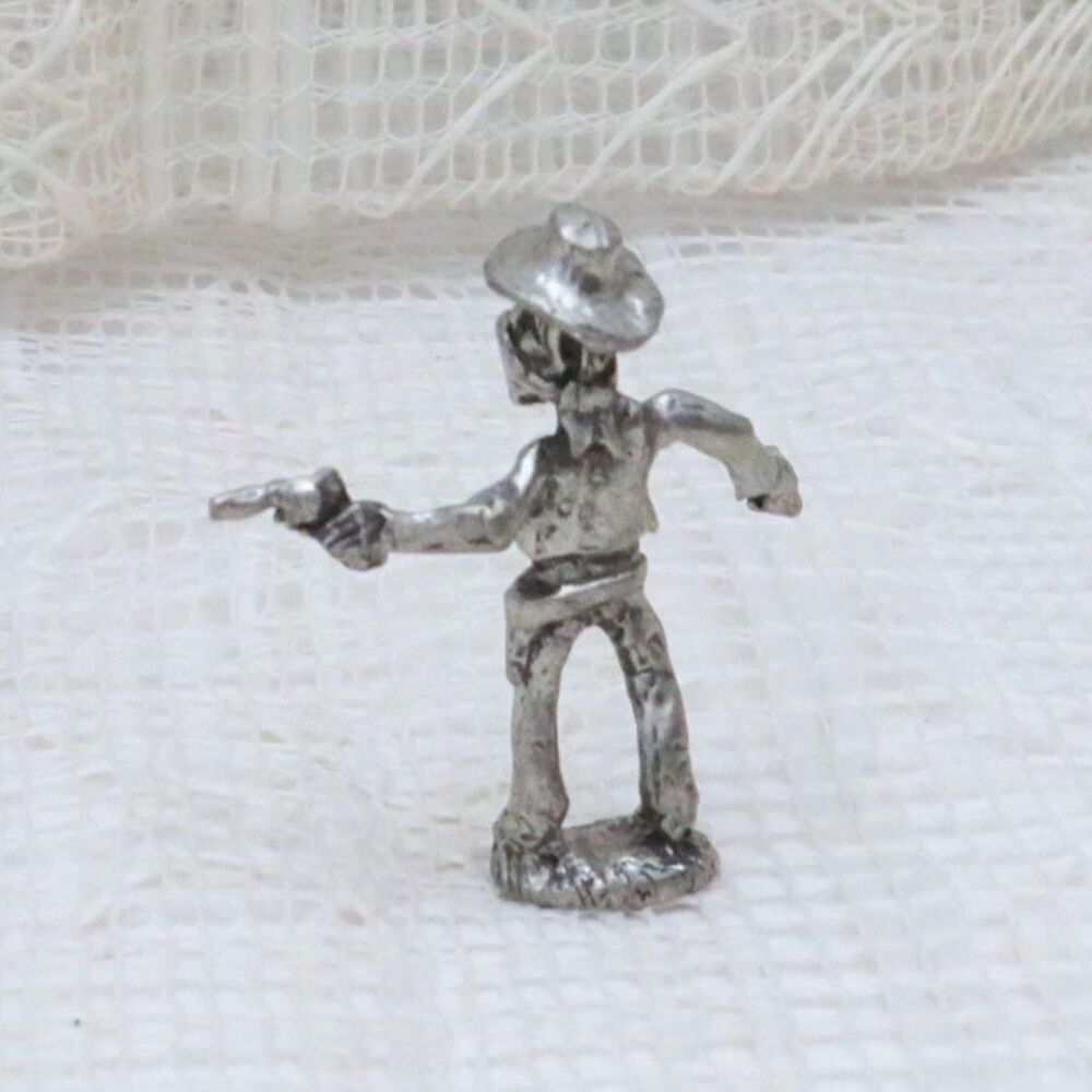 Vintage Pewter Shooting Cowboy Miniature Figurine Cowboy Collector Decor - Picture 4 of 9